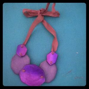 Boho purple statement ribbon necklace